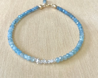 Moss Aquamarine Bracelet with Herkimer Diamonds: 14k Gold Filled