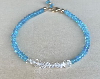 Sky Blue Topaz & Herkimer Diamond Bracelet: 14K Gold Filled Beaded Gemstone