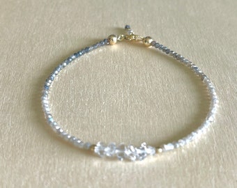Ombré Silverite Bracelet: Dainty Gemstone Beaded 14K Gold Filled