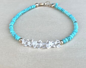 Sleeping Beauty Turquoise Bracelet: Herkimer Diamond, 14K Gold Filled