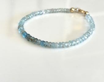 Aquamarine Beaded Bracelet: 14K Gold Filled, March Birthstone Jewelry
