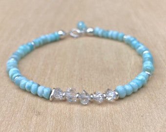 Larimar & Herkimer Diamond Bracelet: Sterling Silver Gemstone Jewelry