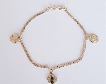 Diam St Benedict Tag ID Bracelet 18k Gold Plated 7.5 Inch San Benito Bracelet Tag ID 7.5 inch