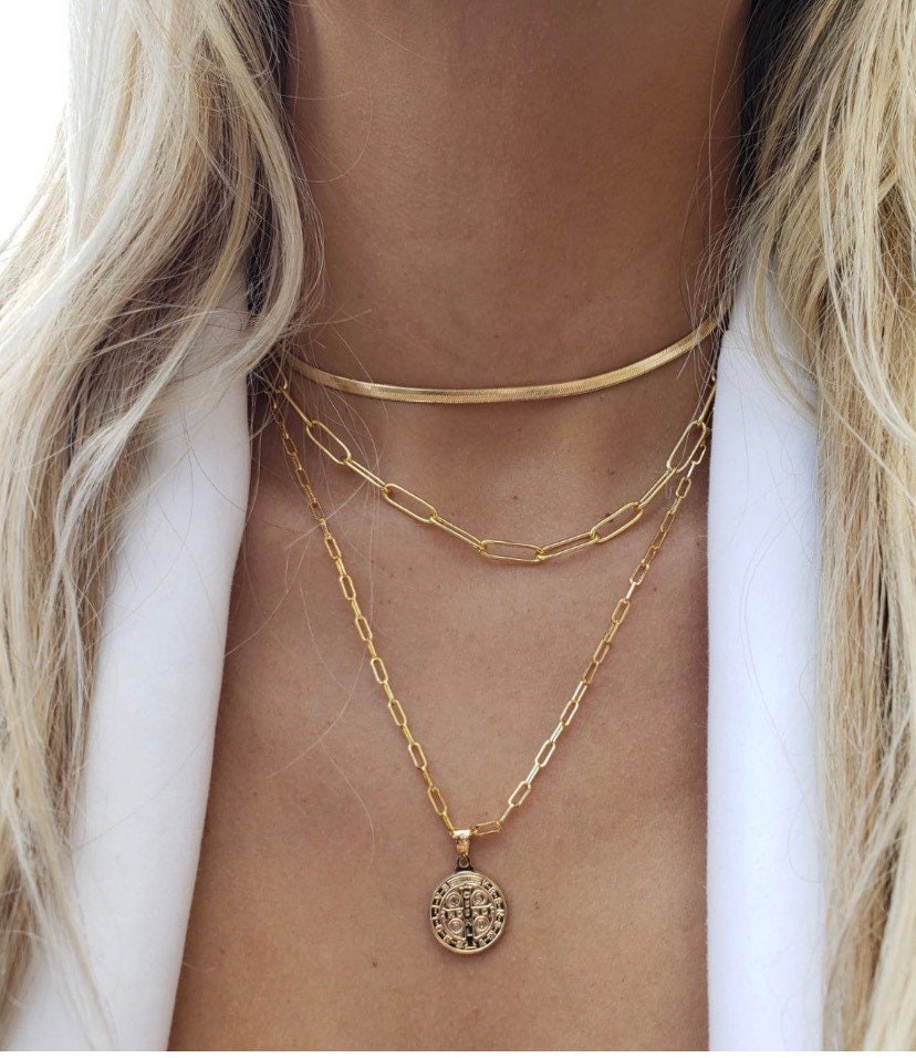 18 K Gold Snake Chain Herringobone Gold Choker High - Etsy