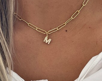 Initial Paper Clip Necklace link Chain Gold Link Choker