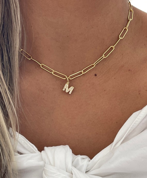Initial Paper Clip Necklace link Chain Gold Link Choker