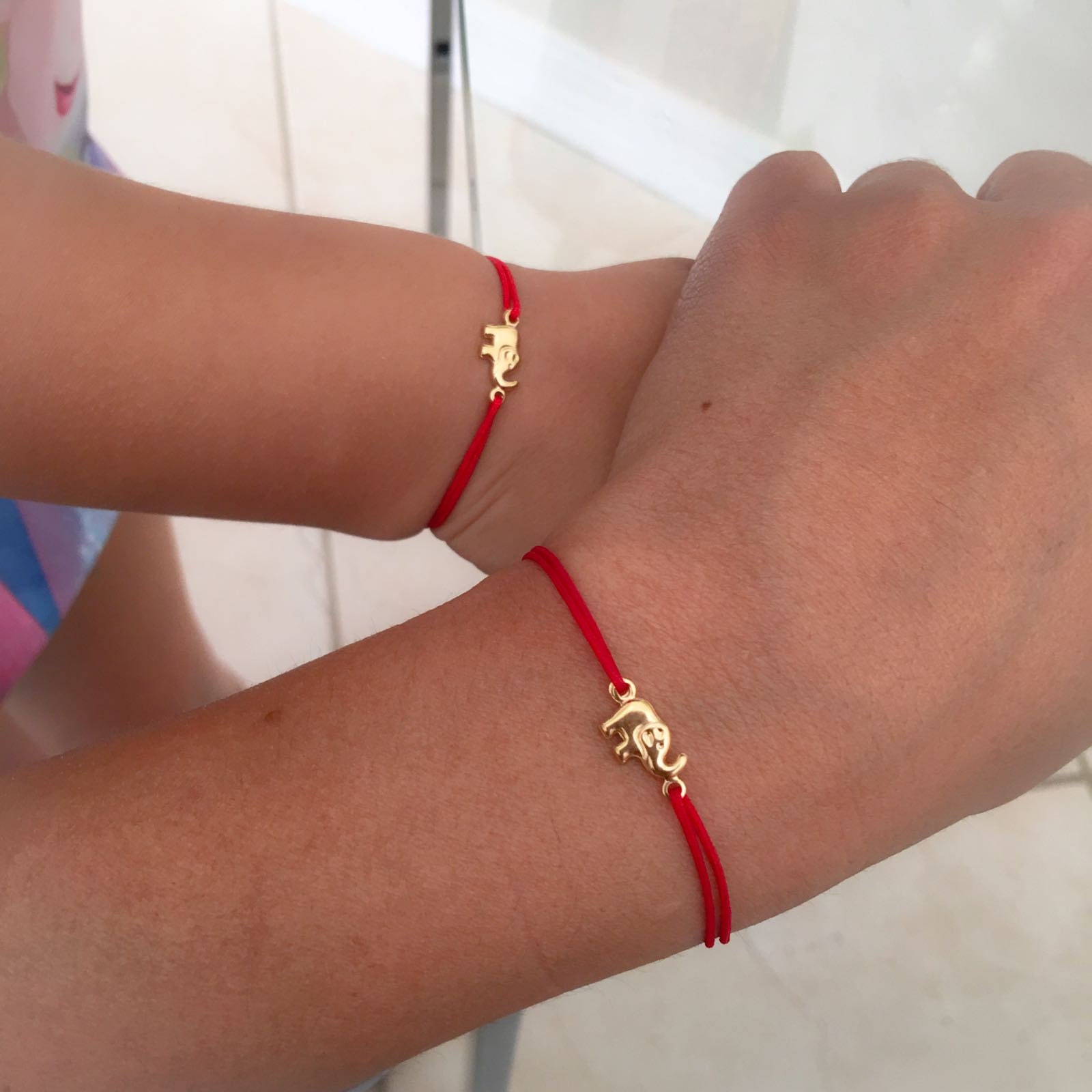 Gold Elephant Charm Red String Protection Bracelet