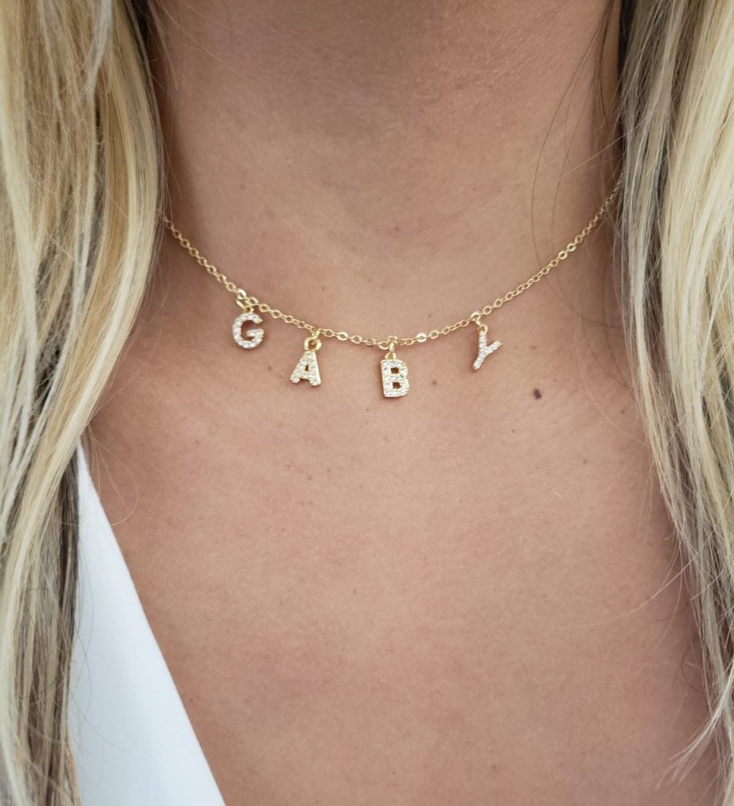 Name necklace with hanging letters store