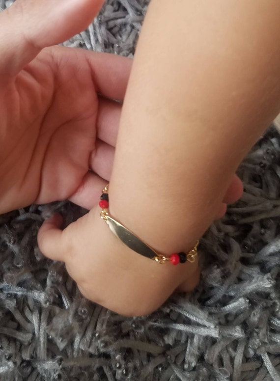 Pulsera de bebé Azabache pulsera de azabache chapada en oro - Etsy