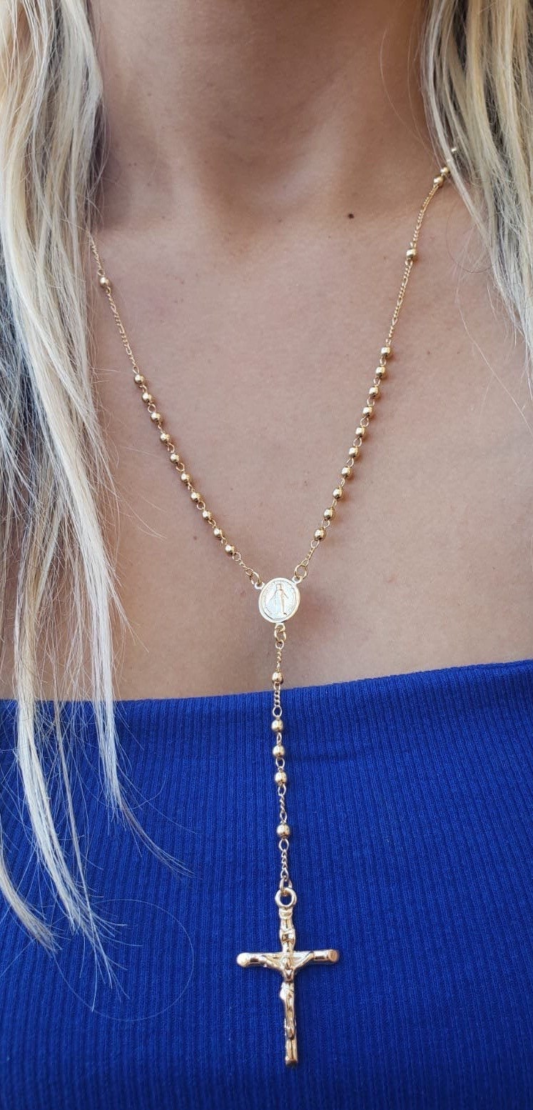 18k Gold Filled Rosary Necklace Gold 