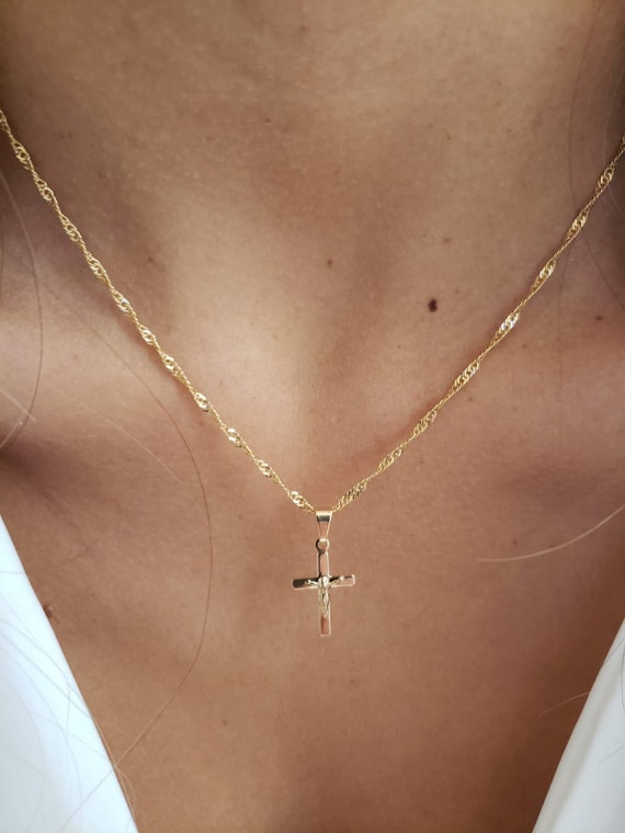 Cross Necklace . 18K Gold Filled Cross 