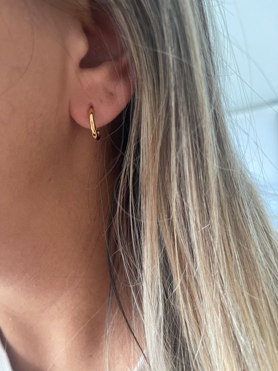 18K Gold Filled Huggie Hoops Simple Thick Huggie Hoops Gold