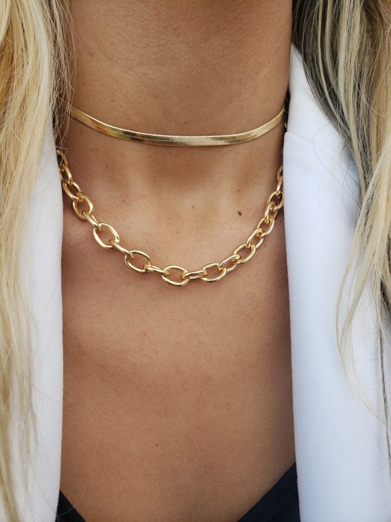 18 K Chunky Gold Filled Necklace Chunky Necklace Gold Layering