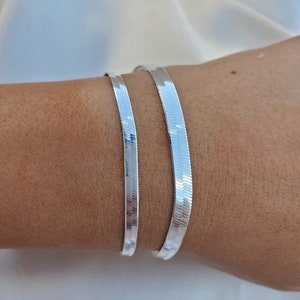 Sterling Silver Herringbone Bracelet, 3 or 4mm Italian Herringbone Chain Bracelet, Herringbone bracelet , Silver Snake bracelet, gold