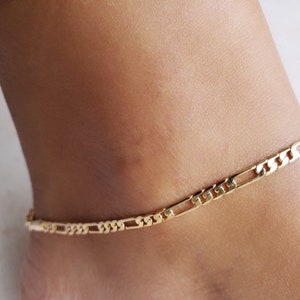 18k Gold Filled Figaro Anklet, Figaro Chain Anklet, Figaro Chain Ankle Bracelet, Anklet, Dainty Anklet , Gold Anklet,  Adjustable