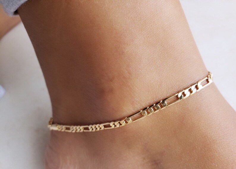 18k Gold Filled Figaro Anklet, Figaro Chain Anklet, Figaro Chain Ankle Bracelet, Anklet, Dainty Anklet , Gold Anklet,  Adjustable 