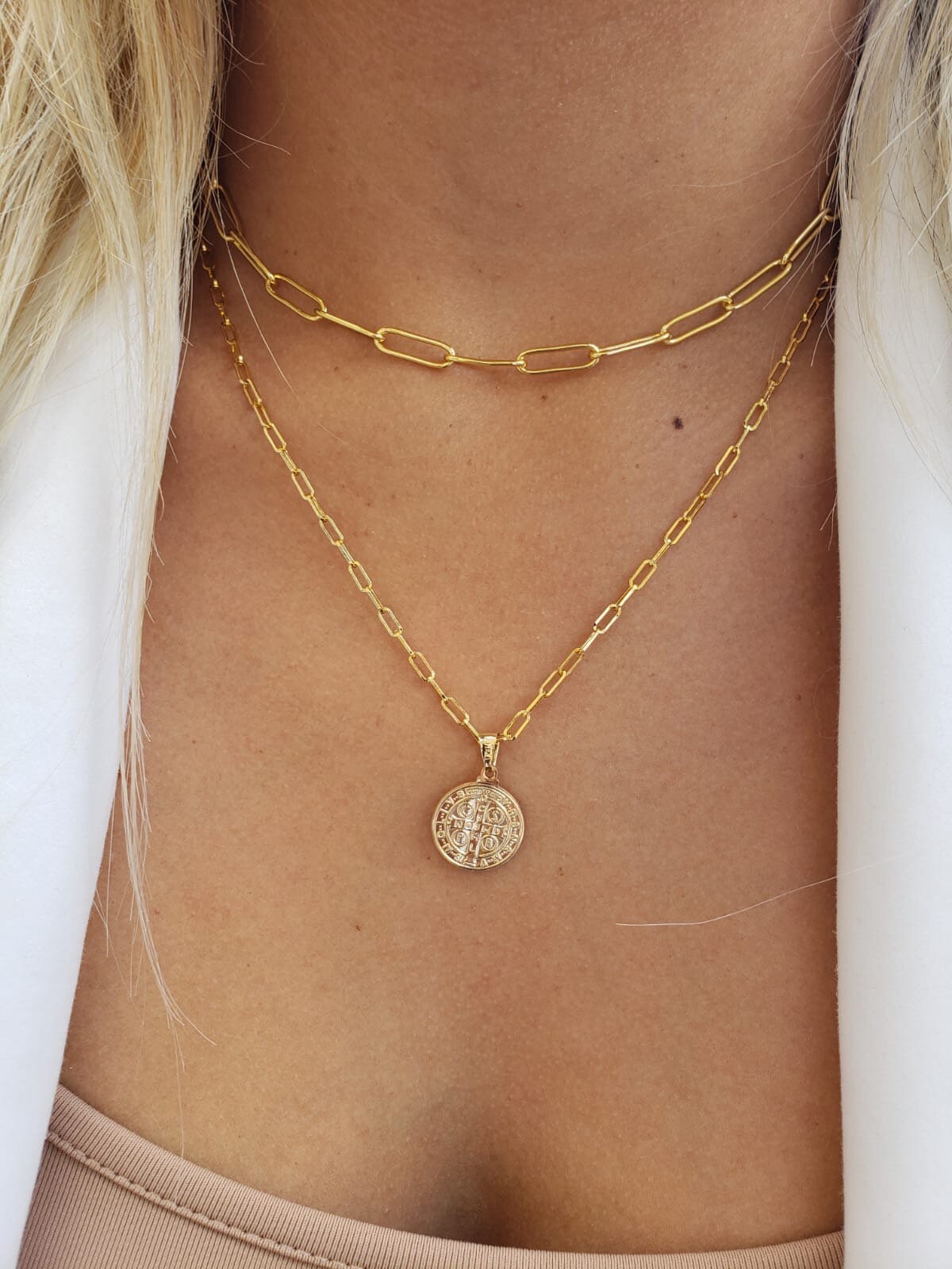 Paper Clip Necklace,Link Chain Necklace Set , Gold Link Choker, Gold Filled Chain, 18k Gold Plated, Rectangle Chain Set , Dainty Necklace