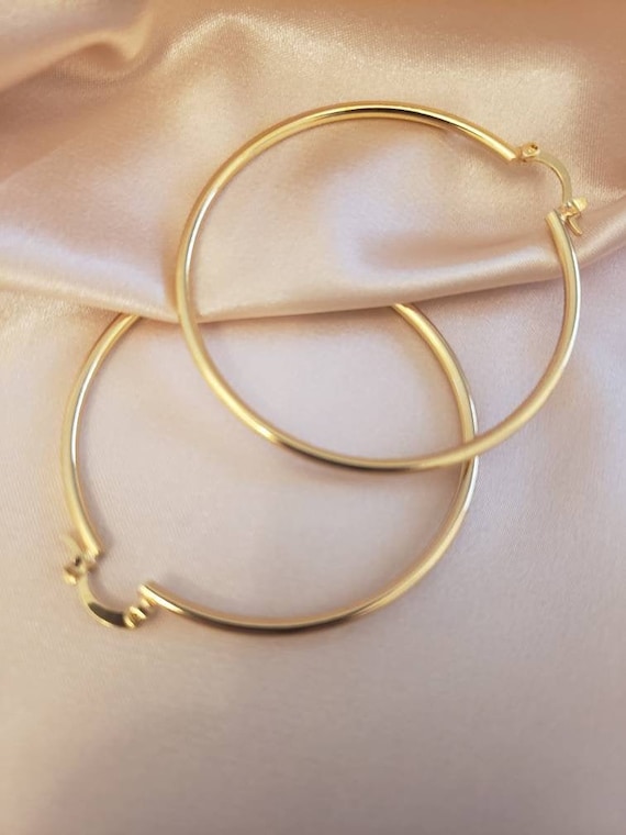 18 k Gold Filled Large Hoop Earrings Hoop earrings Cute Earrings J Every day hoops Thin Gold Hoop Earrings