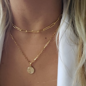 Paper Clip Necklace,Link Chain Necklace Set ,  Gold Link Choker, Gold Filled Chain, 18K Gold Plated, Rectangle Chain Set , Dainty Necklace