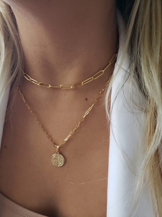 Gold Thick Paperclip Necklace Gold Chain Necklace Gold -   Gold chain  choker, Chain choker necklace, Gold necklace layered