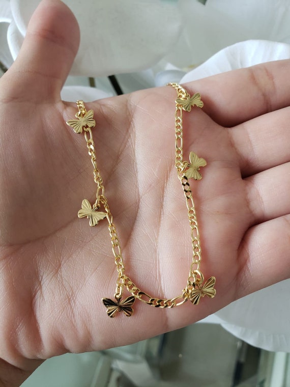 Butterfly Anklet , 18 K Gold Filled , Butterfly , Water Sage