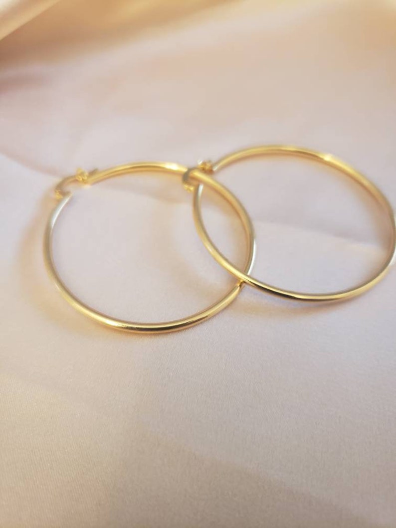 18 k Gold Filled Large Hoop Earrings Hoop earrings Cute Earrings J Every day hoops Thin Gold Hoop Earrings