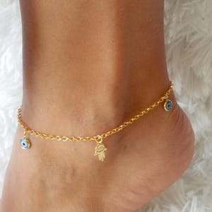 evil eye anklet, hamsa gold anklet,dainty anklet