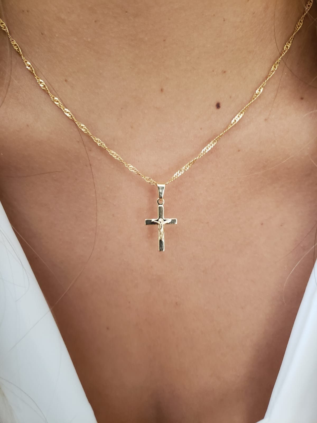 Cross Pendant Necklace 18K Yellow Gold Filled Lucky Link 18"Chain Jewelry 
