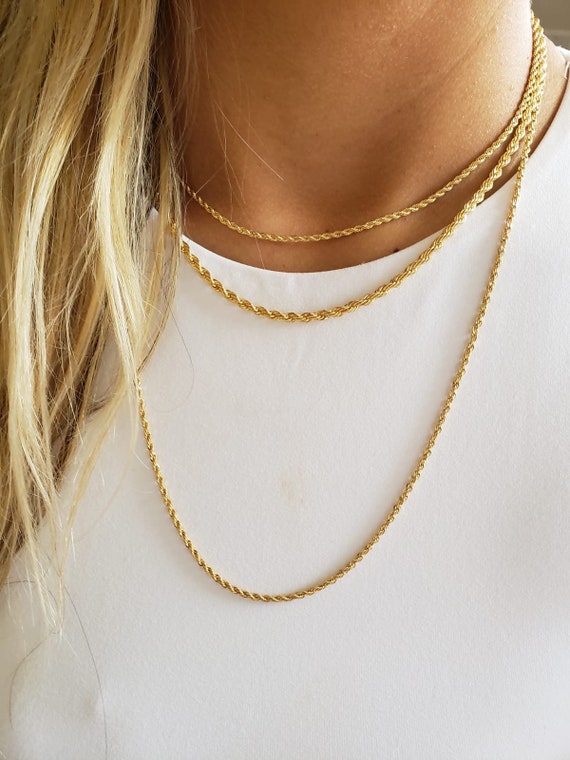 Gold Rope Necklace, Gold Rope Chain, Gold Chain Necklace, Rope Chain  Necklace, Chunky Gold Necklace, Thick Rope Chain Gold Necklace 