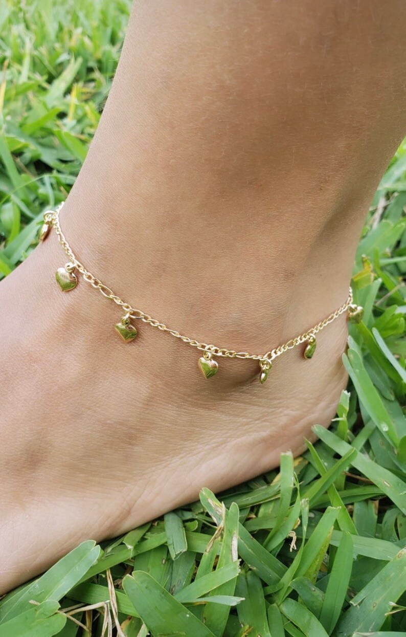 Heart Anklet Dainty Anklet Gold Ankle Bracelet Chain Etsy
