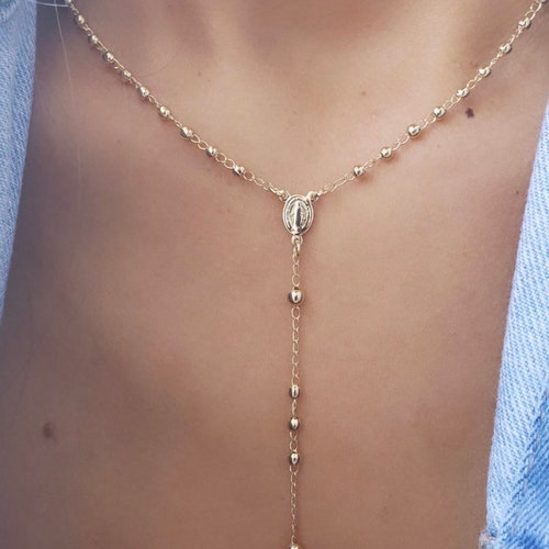 18k Gold Filled Rosary Necklace Gold 