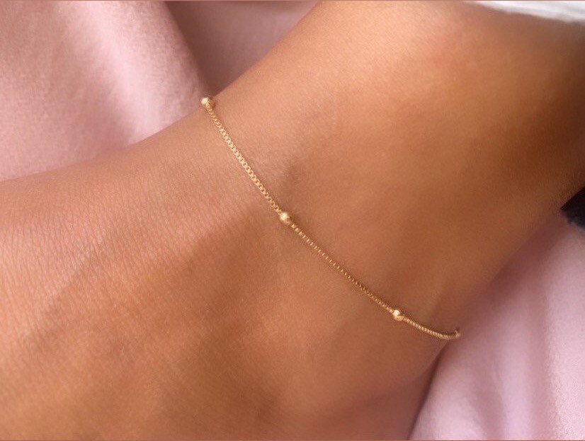 dainty anklet, gold anklet, gold plated ankley, simple anklet, beads …