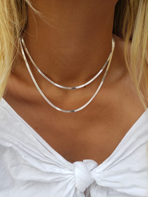 3.3mm Herringbone Chain Necklace in Solid Sterling Silver - 18