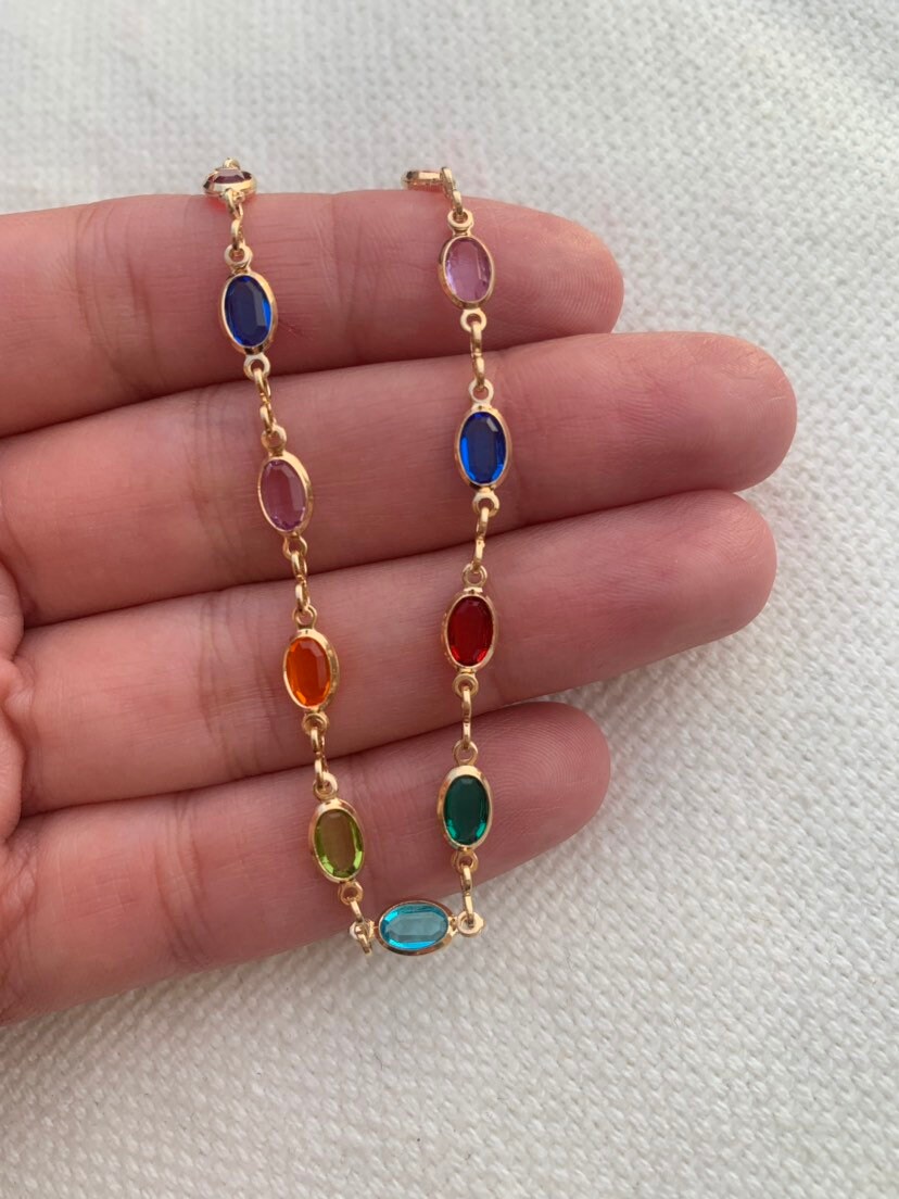 Multi-color 18 K Gold Filled Anklet Dainty Anklet Gold - Etsy Canada