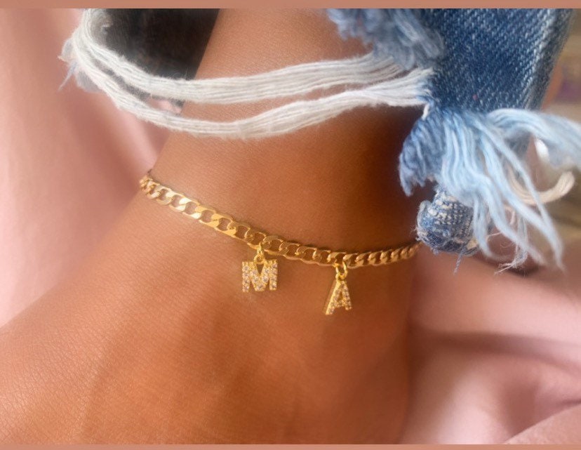 Gold Initial Anklet Letter Anklet Gold Initial Anklet Gold Etsy