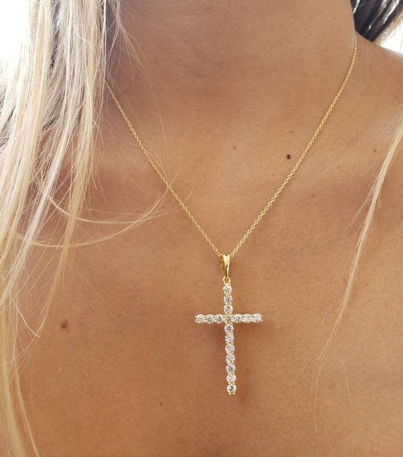 Oro cruz de plata cruz collar mujeres gran cruz pequeña - Etsy España