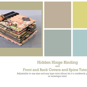Può includere: Primo piano di un album di ritagli multistrato con una copertina nera e in pizzo. L'album è decorato con fiori e un ciondolo in metallo. Il testo "Hidden Hinge Binding and Front and Back Covers and Spine Tutorial" è visibile sotto l'immagine.