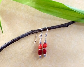 Bamboo Coral and Sterling Silver Earrings