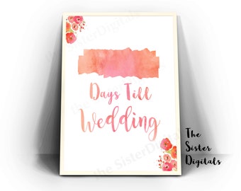days till wedding sign wedding countdown sign pink bridal shower frame printable 8x10 jpg diy instant download digital files only