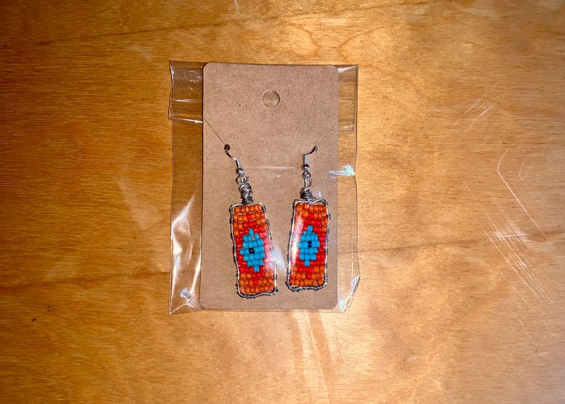 earring hooks are sterling silver 925 Evil Eye Dangle wrapped seed bead earrings