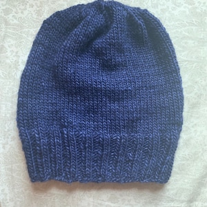 Customizable Navy Blue Premium Merino Wool Skully Cap- knit stockinette Adult Size S-M