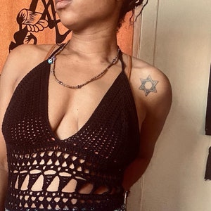 Handmade Motif Bralette Halter Top with adjustable corset tie