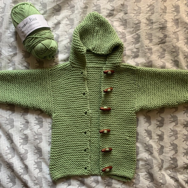 Hooded Knit Baby Cardigan with wood buttons