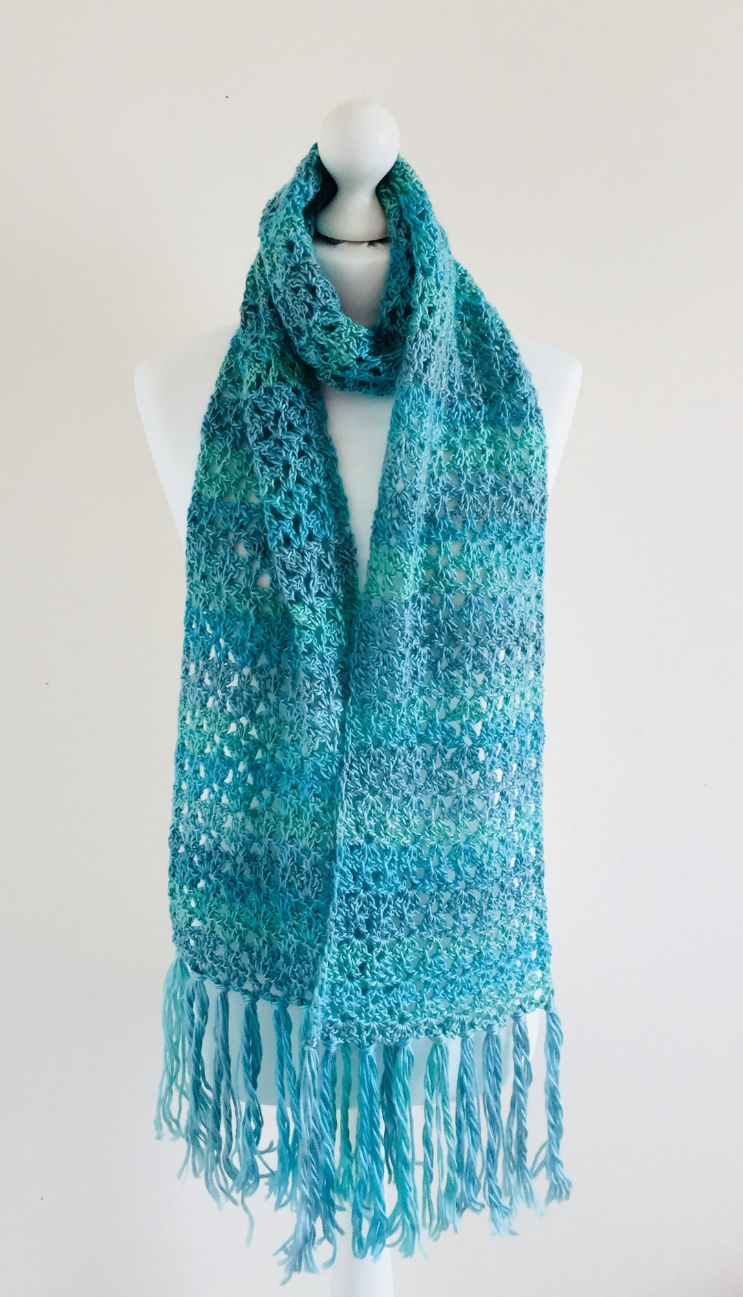 Long Lacey Crochet Scarf Tidal Seaside Colours. Boho Festival Etsy