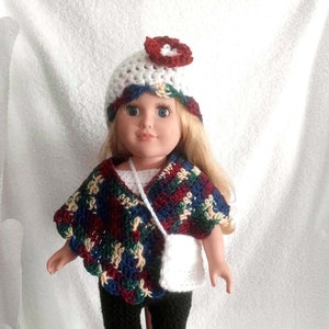 Ropa para muñecas de 18", crochet, poncho, sombrero, bolso y zapatos, se adapta a muñecas American Girl, burdeos, azul, verde Envío gratuito en los EE. UU.
