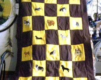 Puppies, Dogs, Embroidered Fleece Blanket, Brown and Yellow, Free Shipping