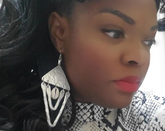 Geometric Aluminum Dangle Earrings: Handmade African Cowrie Shell Jewelry