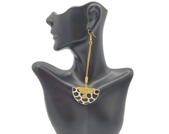 Long Batik Bone & Brass Earrings: African Tribal Jewelry