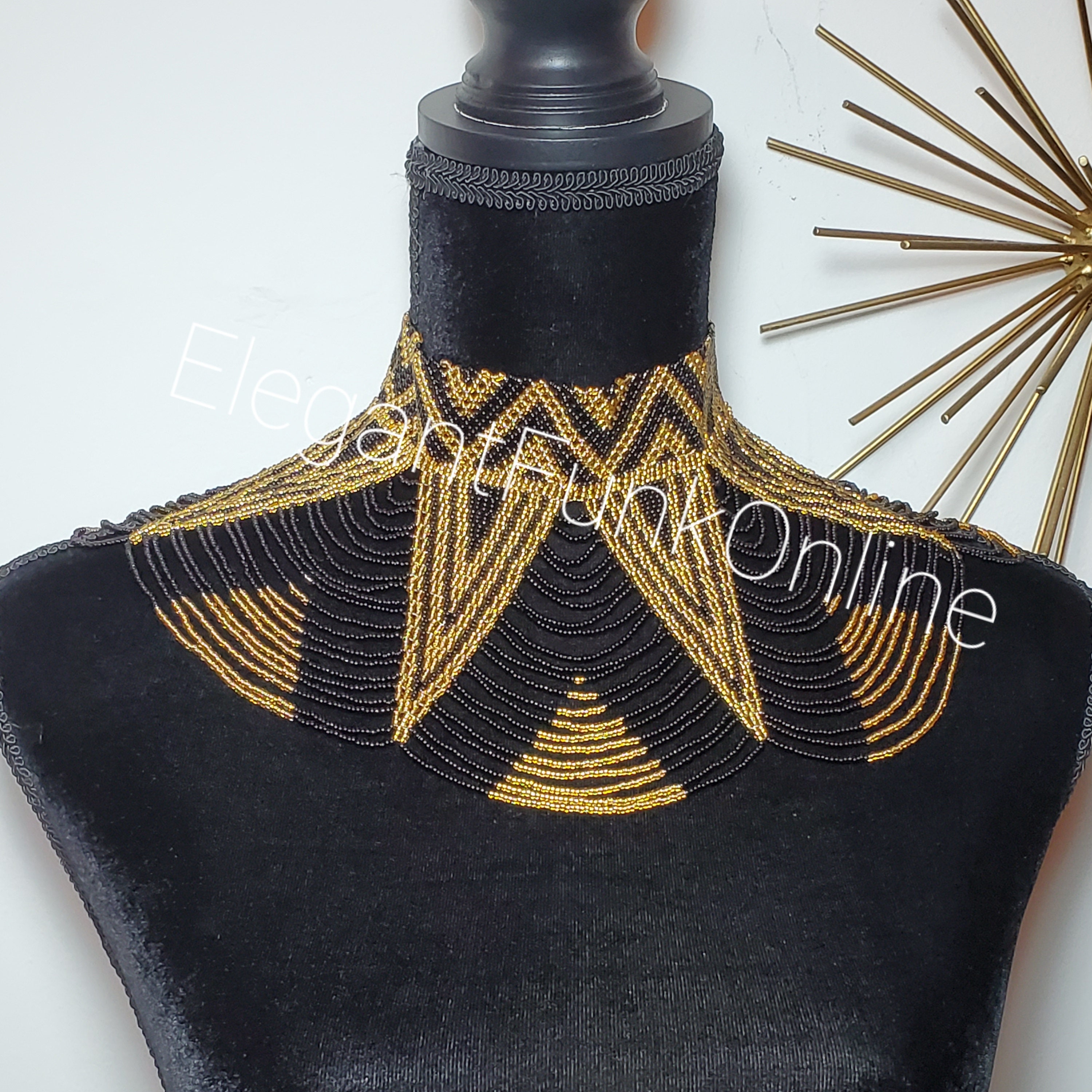 Elegant Black and Gold Beaded Shoulder Drape Necklace Boho Black & Gold Lariat Necklace – Handmade 38 main image 2