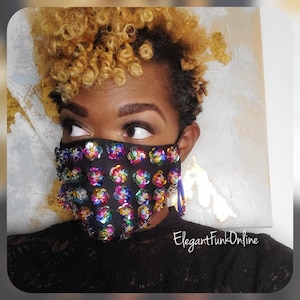 Sequin Flower Face Mask | Halloween Costume, Adjustable Fit